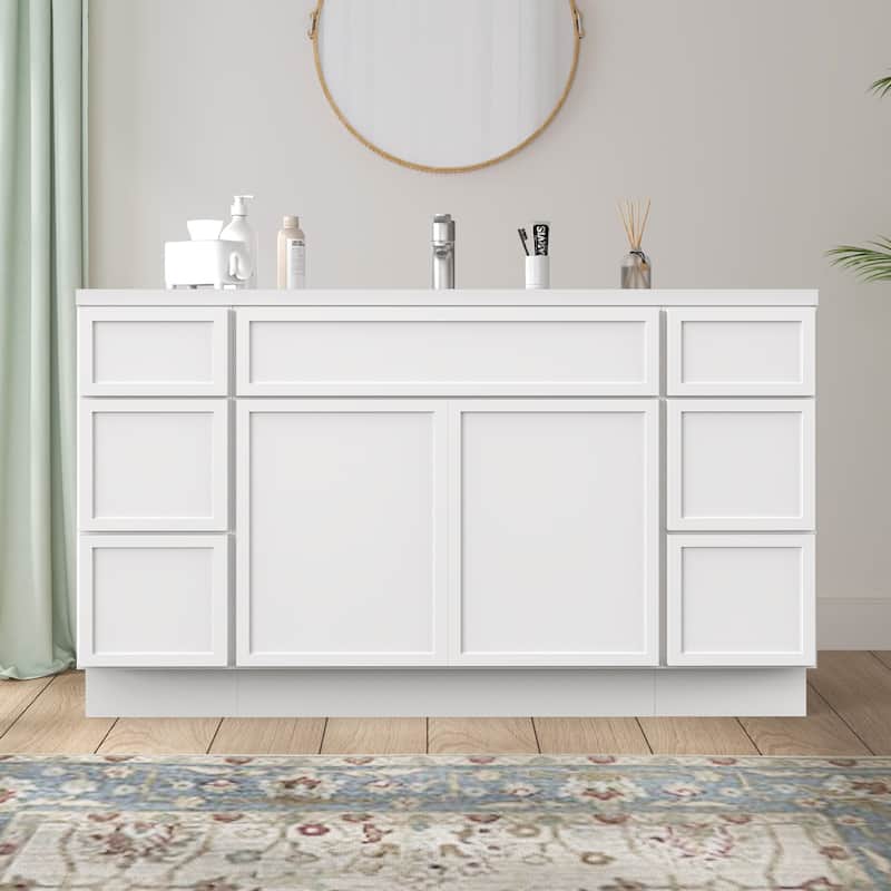 Vanity Art 63" Birch Freestanding Bathroom Vanity Cabinet without Top - White
