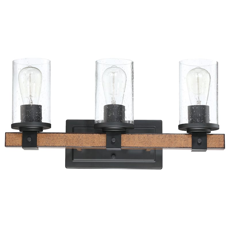 3 Light Matte Black Rustic Vanity Light - 22.06"x5.71"x10.44"