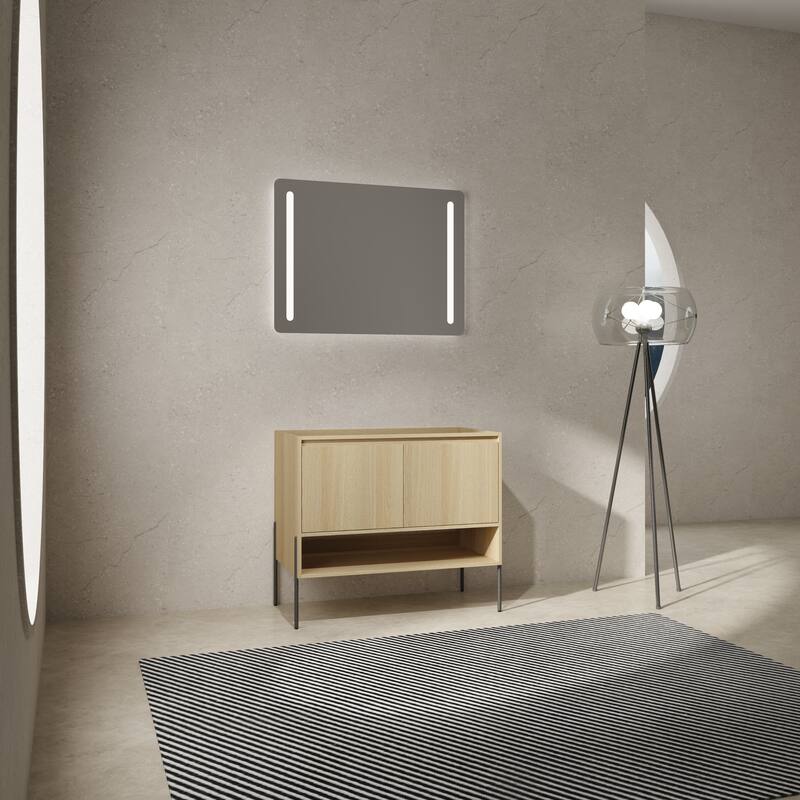 Freestanding Bathroom Cabinet with Four Doors, Floor-to-Ceiling Storage in Engineered Wood (No Top Sink Included) - 35.06in L Engineered Wood - Oak