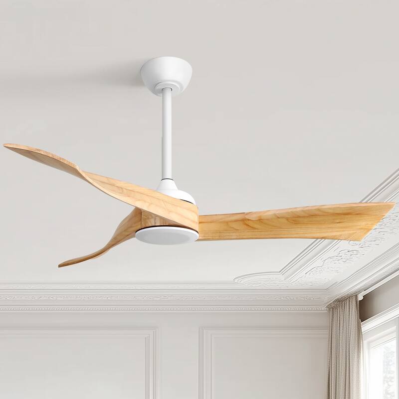 52''/60" Large Ceiling Fan without Lights, Remote Control and Reversible Motor Included, 3 Wood Blades - White with Burly Wood Blades - 52 Inch