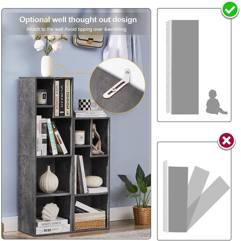 VECELO Wood Organizer Bookcase,Fits Tallest Hardcovers, Customized Storage Display Shelf, Free Standing for Living Room, Bedroom