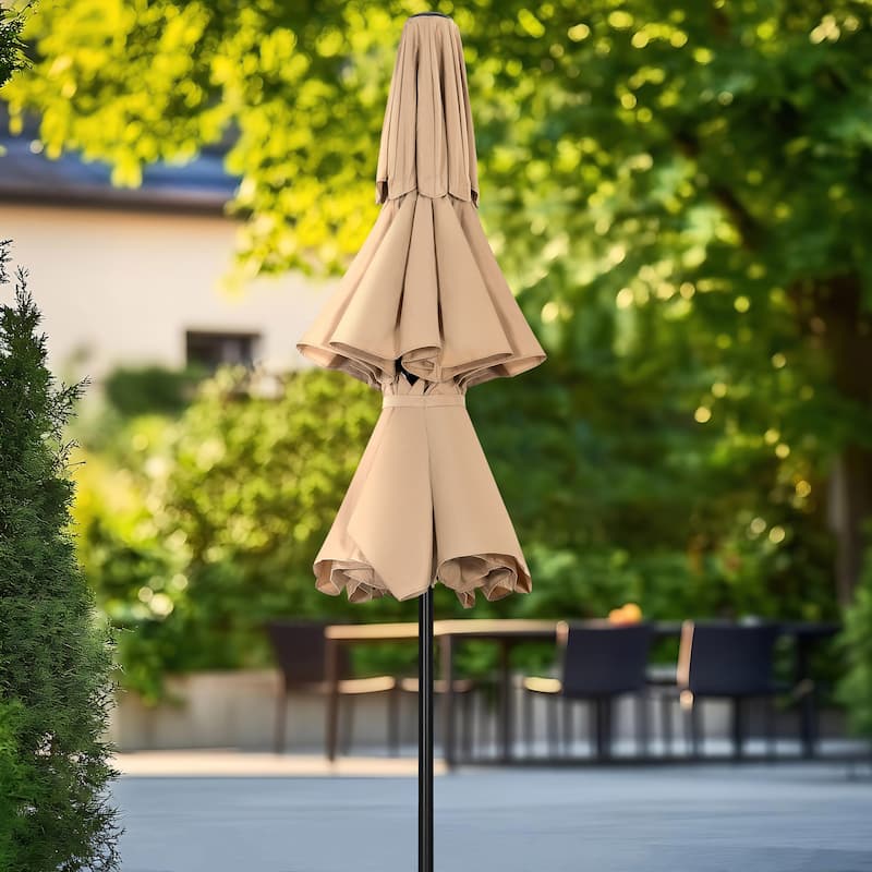Outdoor Round Patio Vented Umbrella, Crank Handle, Push Button Tilt