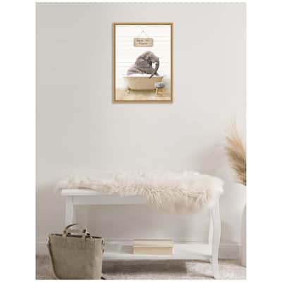 Kate and Laurel Sylvie Young Elephant in Modern Bathtub Wash Your Trunk Framed Canvas by Amy Peterson