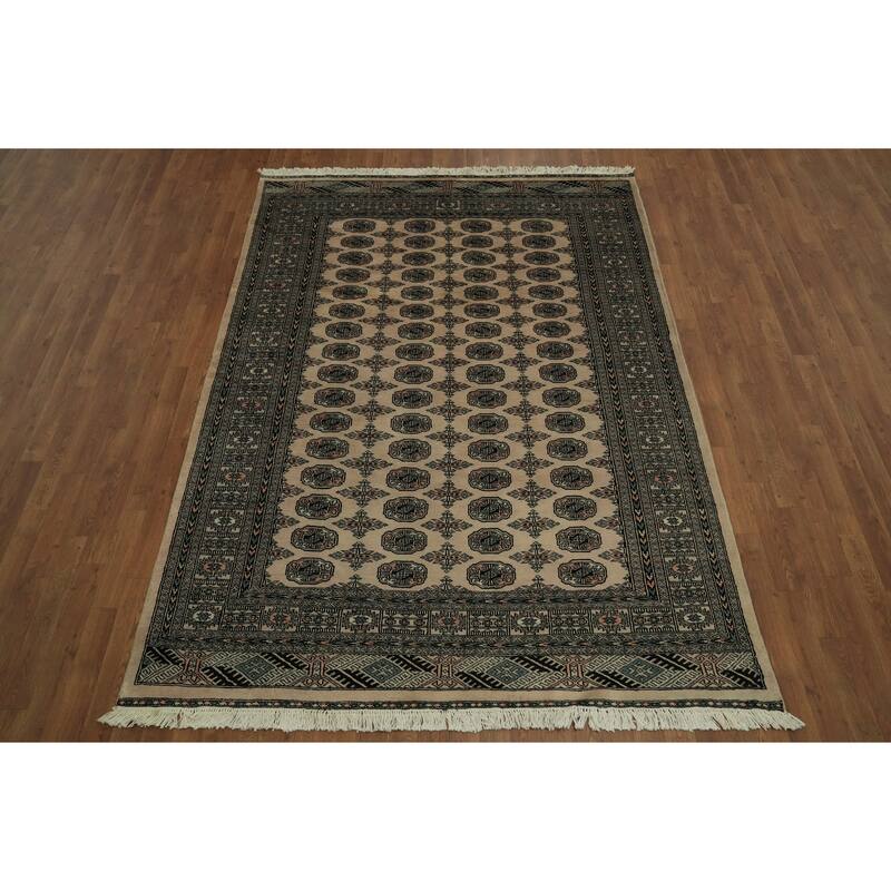 Hand Knotted Oriental 100% Wool Carpet Traditional All-Over Beige & Ivories Bokhara Area Rug - 8' 6'' X 6' 0''