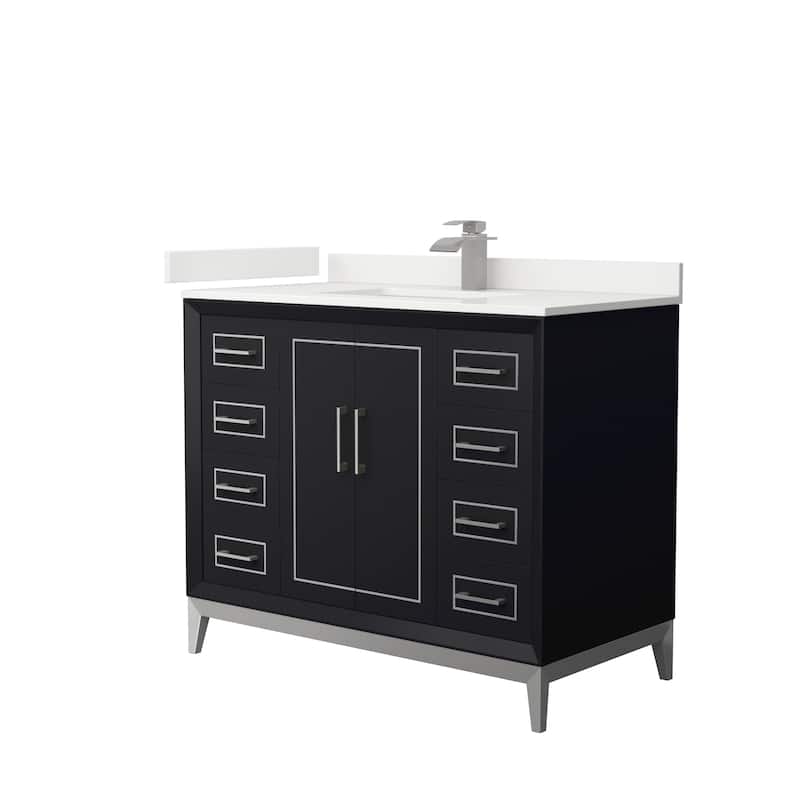 Marlena 42-inch Single Vanity, Quartz Top - Black, Nickel Trim, White Quartz Top