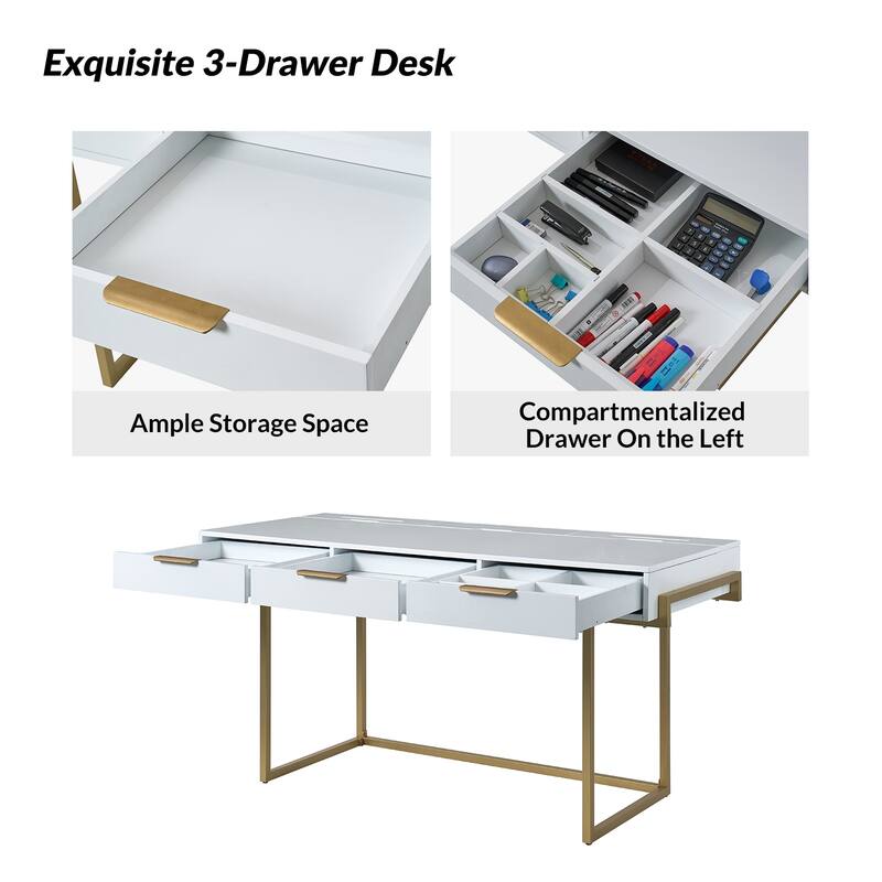 Patricia Modern 3 Drawer Desk with USB Ports and Outlet by HULALA HOME