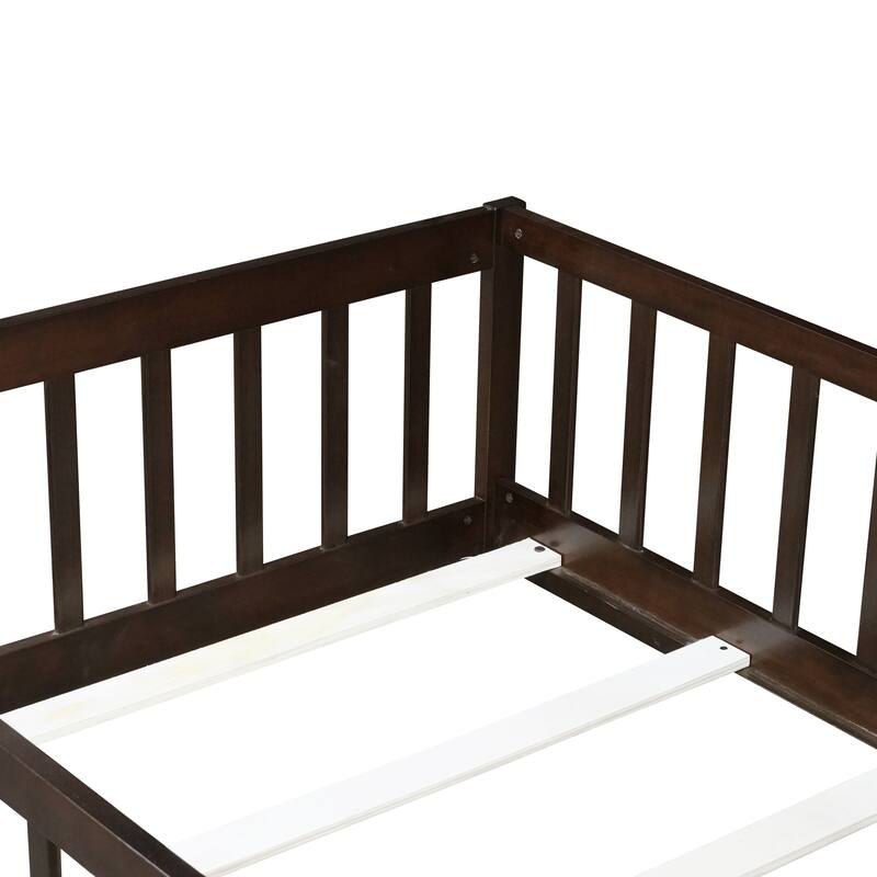 Rubber Wood Twin Size Floor Bed with Fence without Door