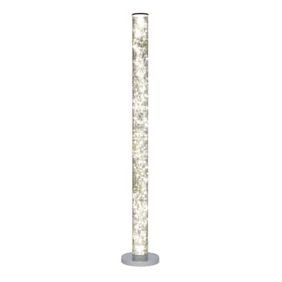 HomeRoots 49" White Metal LED Column Floor Lamp With Clear Acrylic Drum Shade - 7.8X7.8X49