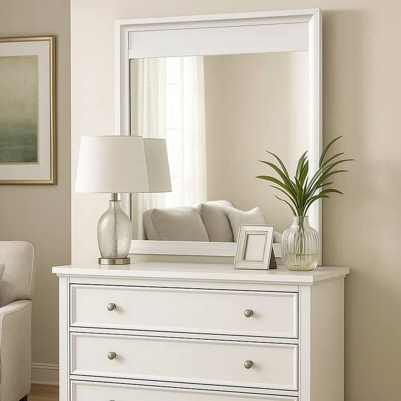 Broy 40 Inch Dresser Mirror, Champagne Gray Wood, Rounded Edges - Champagne Gray