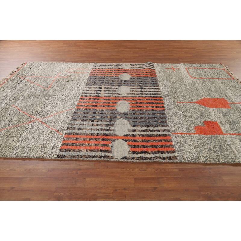 Geometric Plush Moroccan Oriental Area Rug Hand-Knotted Wool Carpet - 7'0" x 10'9"