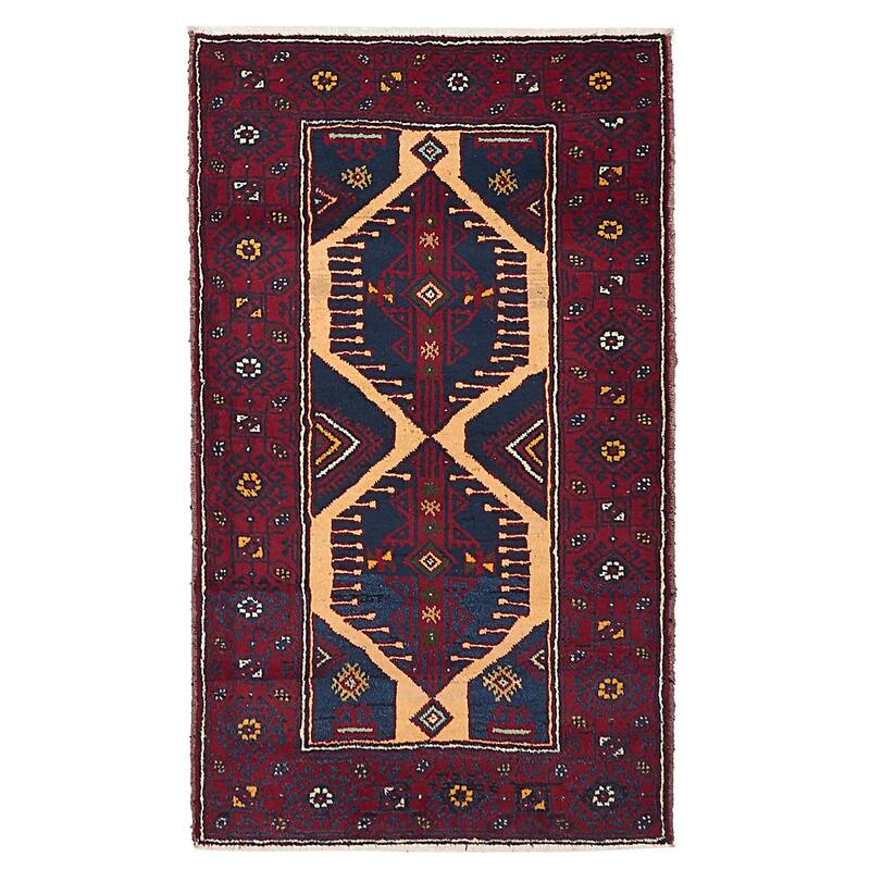 ECARPETGALLERY Hand-knotted Baluch Red Wool Rug - 3'3 x 5'7