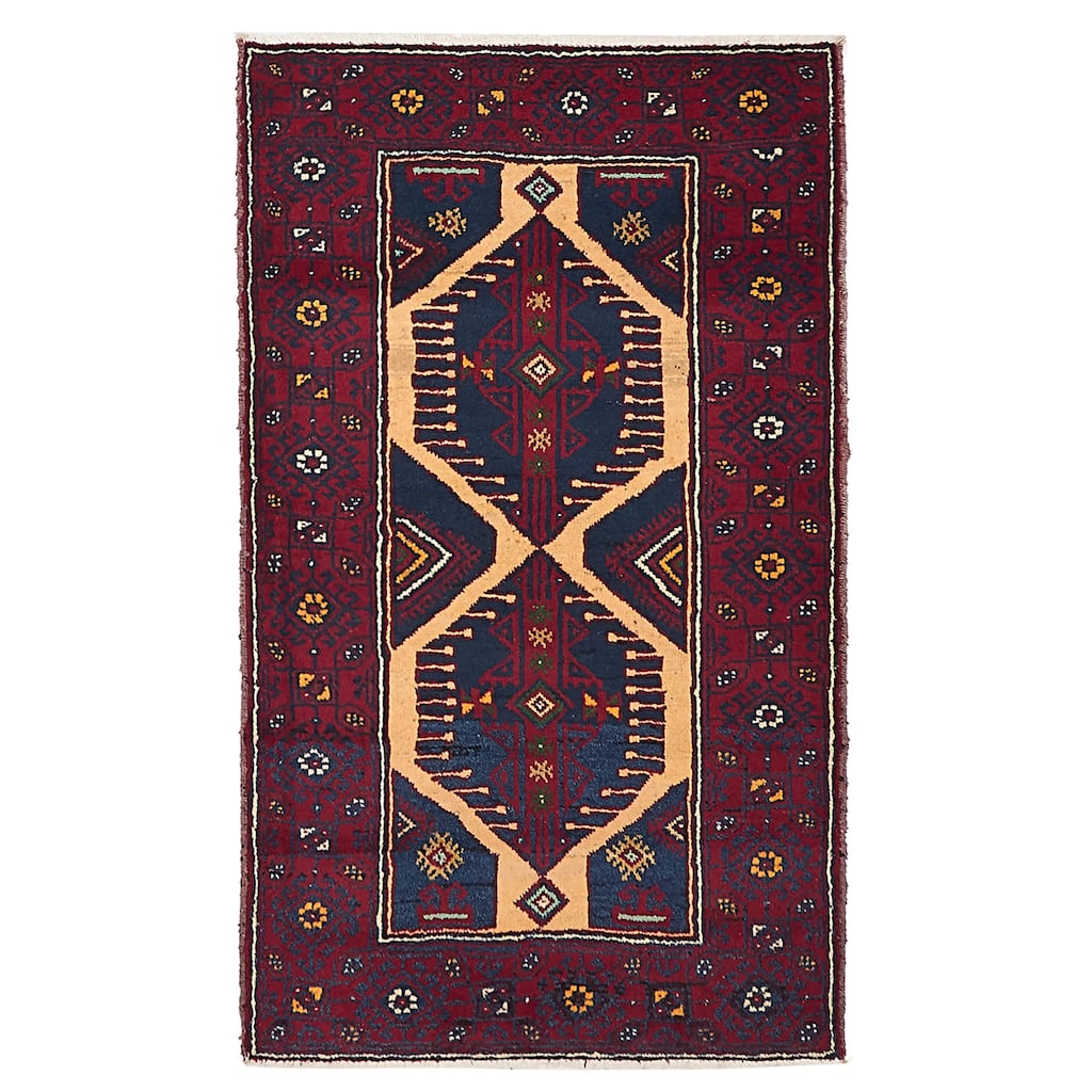 ECARPETGALLERY Hand-knotted Baluch Red Wool Rug - 3'3 x 5'7
