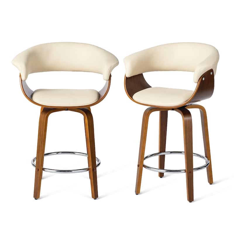 Glitzhome Set of 4 Modern Counter or Bar Height Faux Leather Swivel Pub Stools