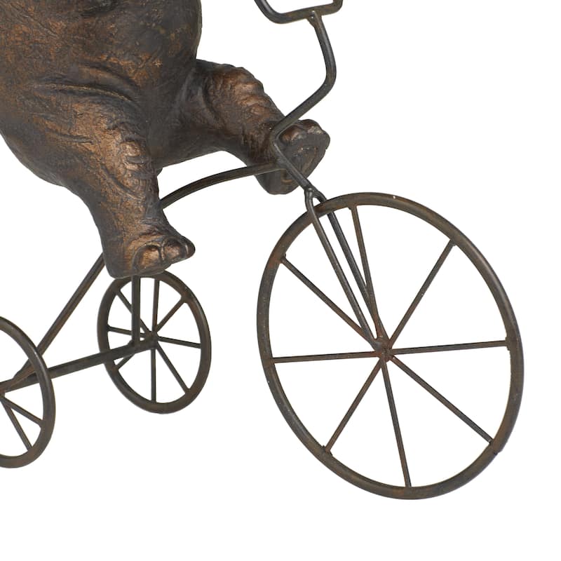 Polystone Elephant Decorative Sculpture with Bicycle - Bronze - Roche River Decor