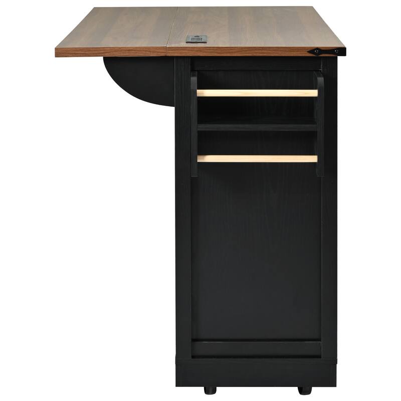 MDF Kitchen Cart with Power Outlet and Spice Rack and Drawer