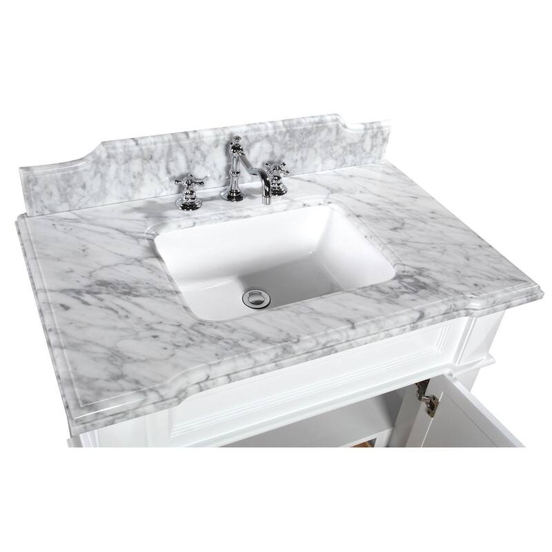 KitchenBathCollection Elizabeth 36" Bathroom Vanity with Carrara Marble Top
