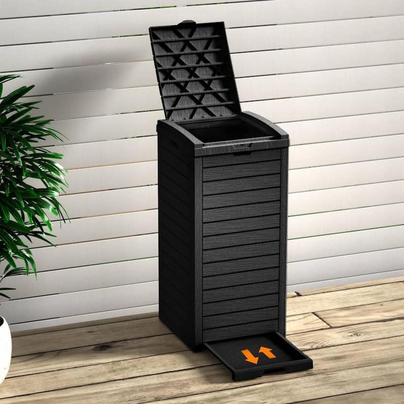 31 Gal. Outdoor Patio Trash Can Deck Box - Black