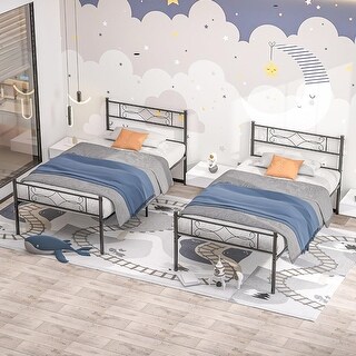 VECELO 14 Inch Twin Size Metal Platform Bed Frame,Kids Bed Set of 2, Bed Frame Set of 2