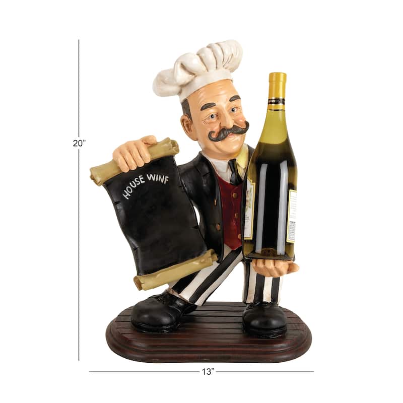 Polystone Chef Decorative Sculpture with Chalkboard and Wine Holder Slot - Black - Roche River Decor