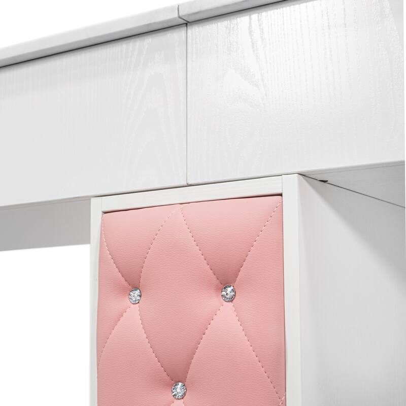 Drexel Manicure Table Double Nail Station Marble Top Desk, Pink Tufted Cushion - N/A