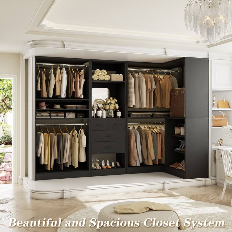 Cimly Set of 3 Corner Closet System with Hanging Rods, Space-saving Closet Organizer with Mirror