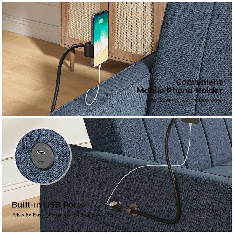 Duane Modern Upholstered Sleeper Sofa with Mobile Phone Holder by HULALA HOME