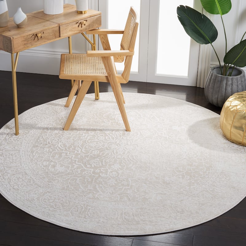 SAFAVIEH Reflection Suhad Oriental Rug - 6'7" Round - Creme/Ivory - Round