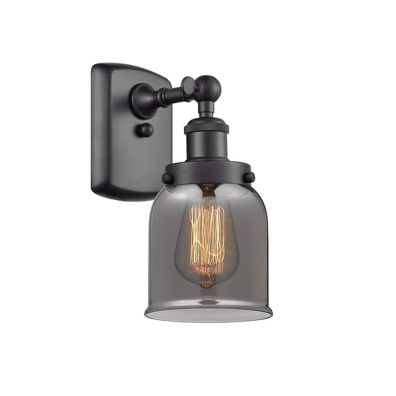 Innovations Lighting Small Bell 5" Wide Bathroom Sconce - Matte Black / Plated Smoke