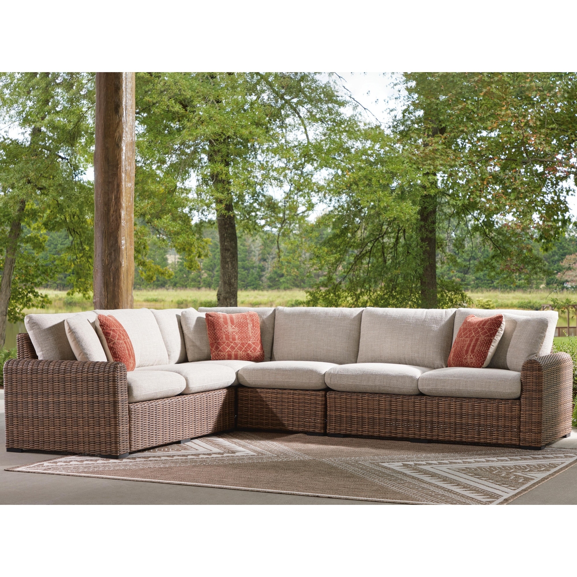 Signature Design by Ashley Angel Island Brown/Beige 4-Piece Outdoor Sectional - 127"W x 98"D x 31"H