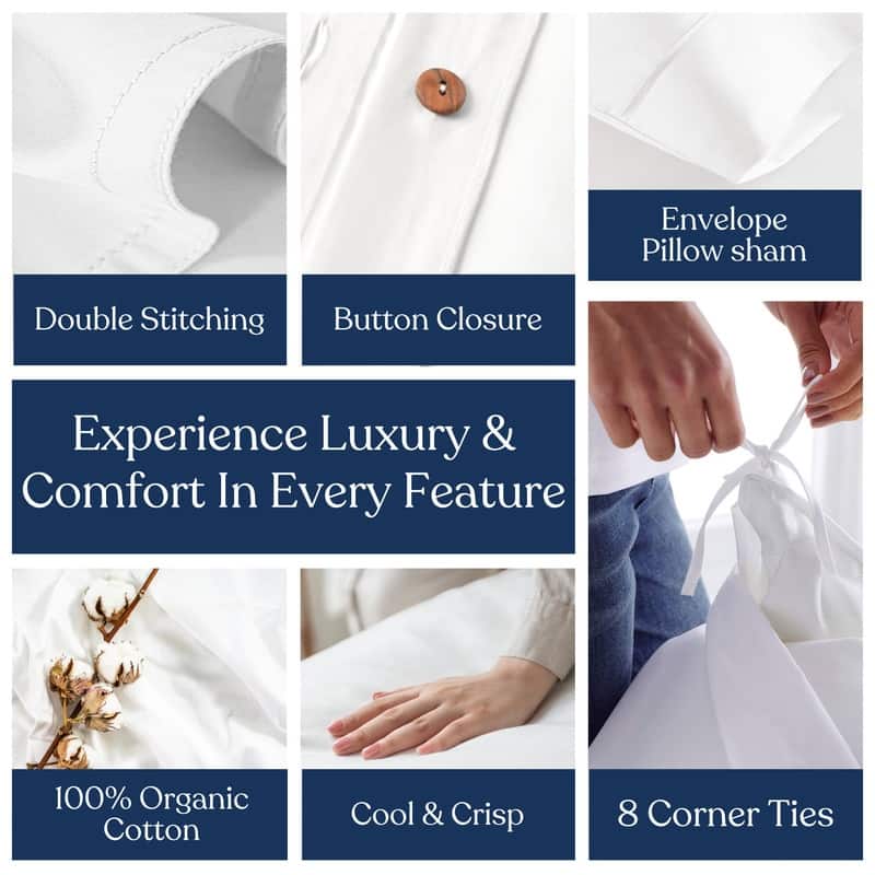 Delara GOTS Certified 100% Organic Cotton Percale Bedding Bundle, Ultra Soft Silky, Moisture-Wicking