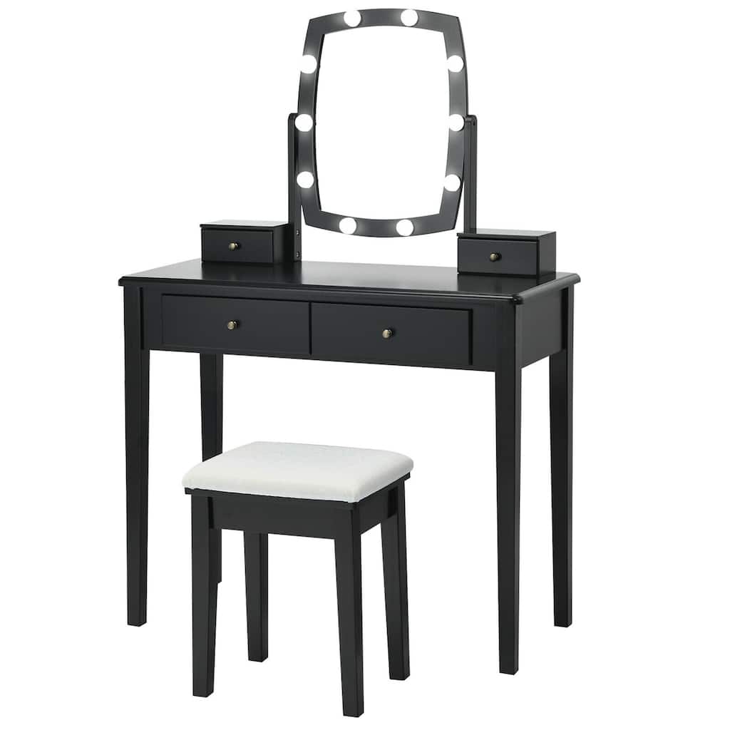 Gymax Vanity Table Set with Lighted Mirror Adjustable 10 Bulbs Dresser - See Details