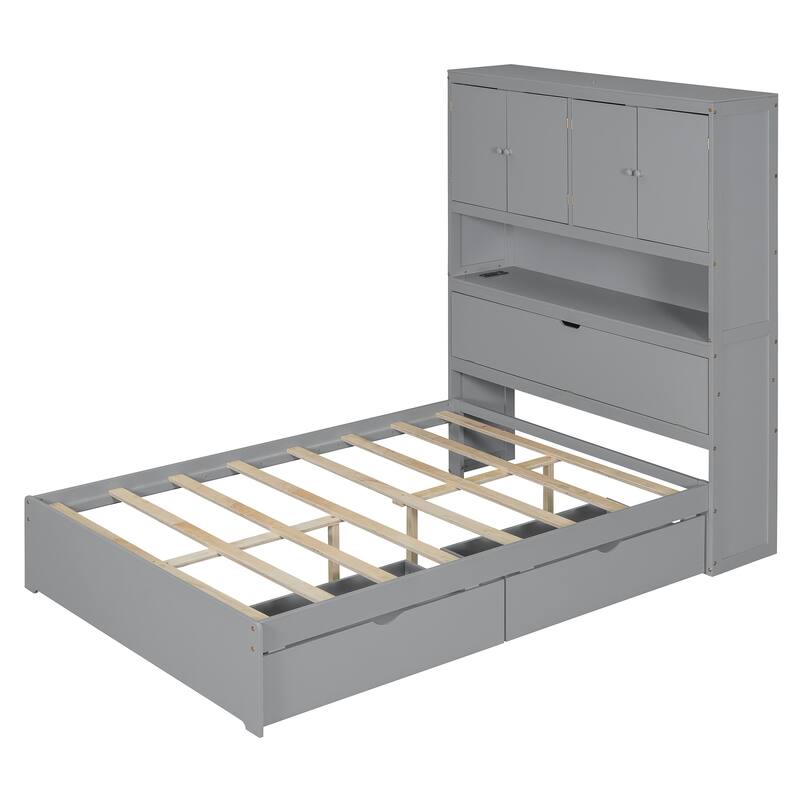 Full Wooden Storage Bed with Flip-Up Headboard & USB Charging