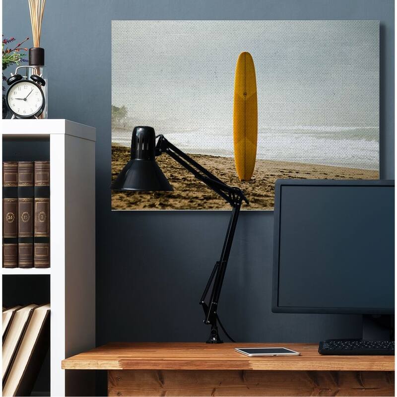 Stupell Yellow Surfboard in Sand Near Shore Photograph Canvas Wall Art - Tan