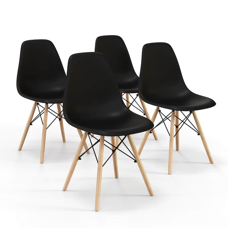 Set of 4 Modern Dining Chairs with Beech Wood Legs and Ergonomic Backrest for Kitchen or Dining Room - Black