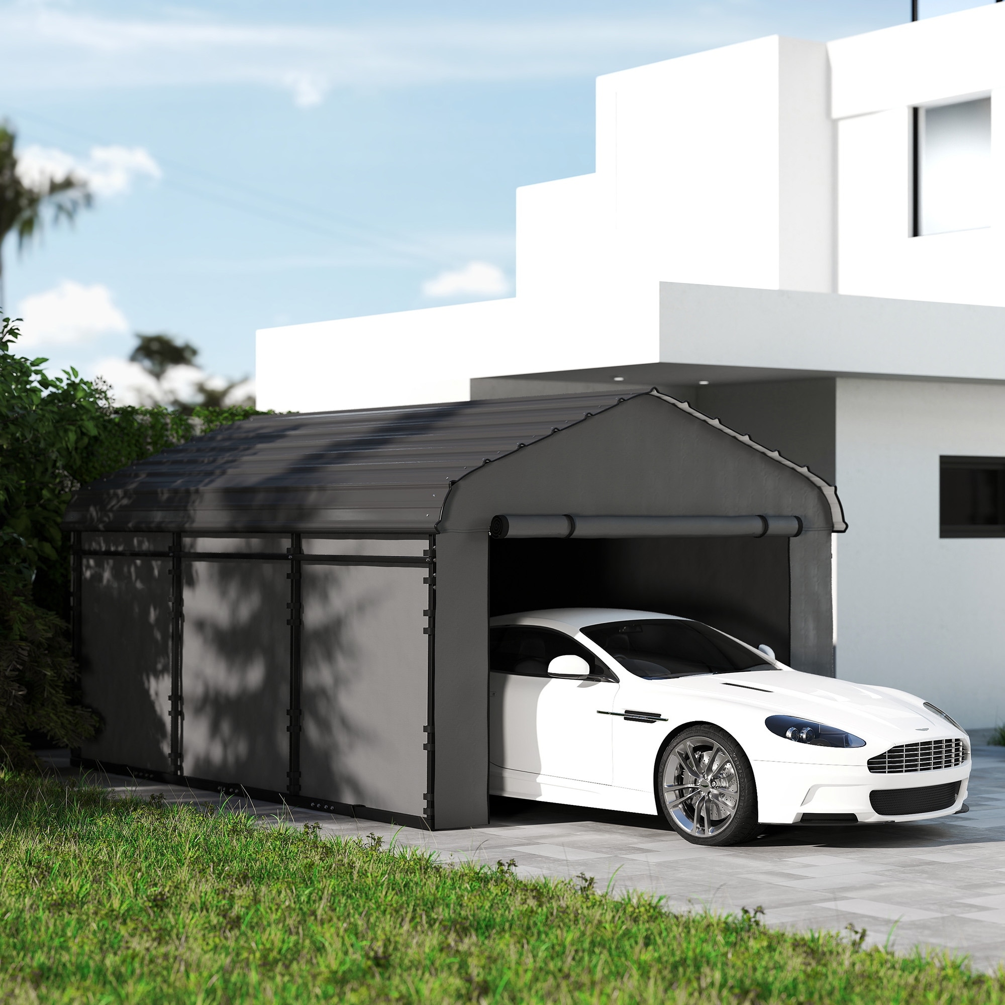 Outsunny 10' x 15' Heavy Duty Metal Carport, Waterproof Garage Car Canopy Shelter with Galvanized Metal Roof