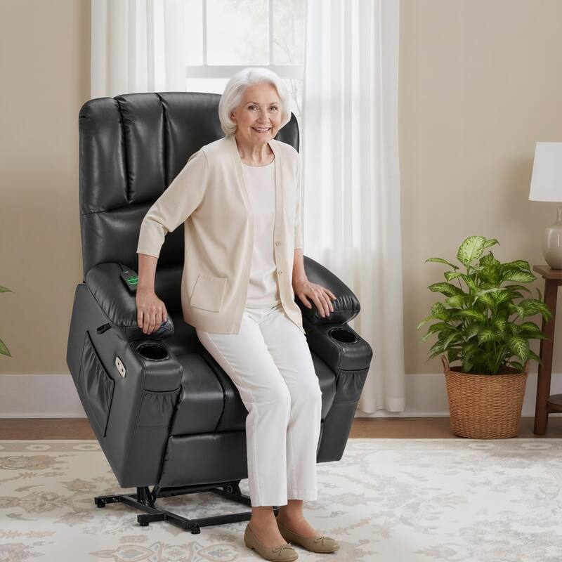 Power Lift Recliner Chair for Elderly, Massage and Heat, Faux Leather & Fabric