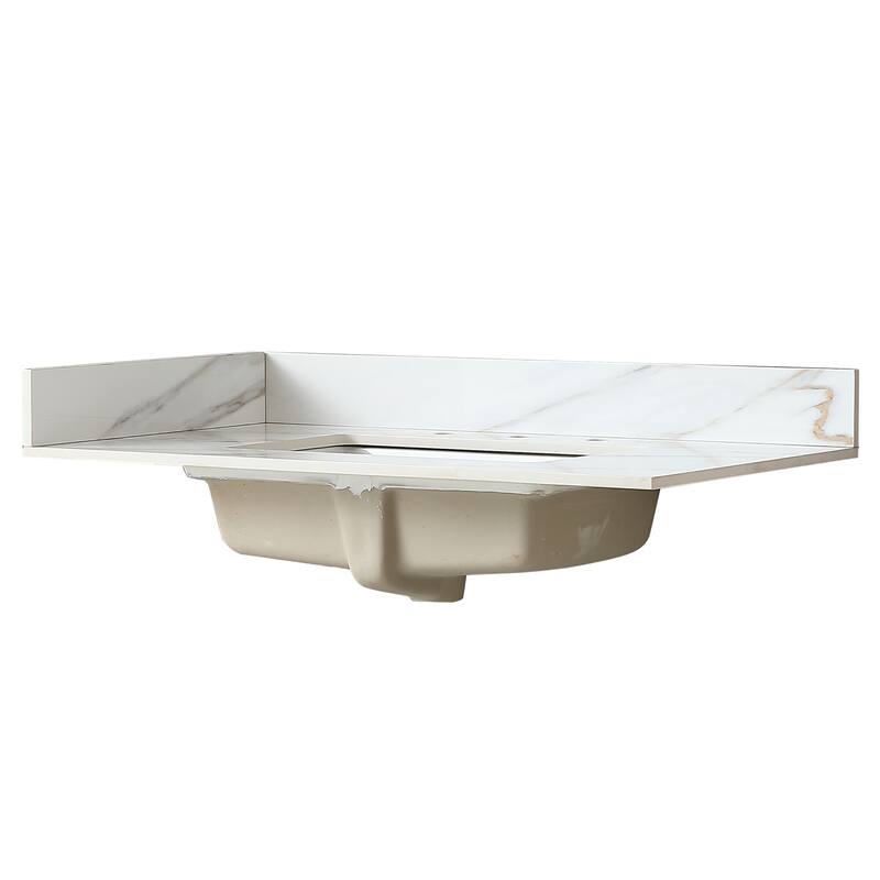 37" Bathroom Marble Undermount Vanity Top with 4" Height Backsplash