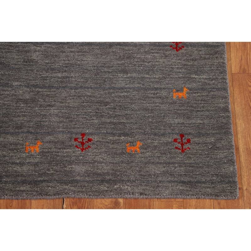 Little Animals Gabbeh Indian Accent Rug Hand-Knotted Wool Carpet - 4'0" x 5'10"