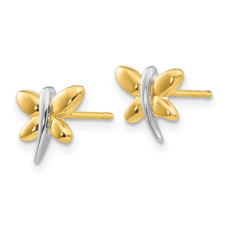 Curata 14k Yellow Gold With Rhodium 10x8mm Polished Dragonfly Post Earrings