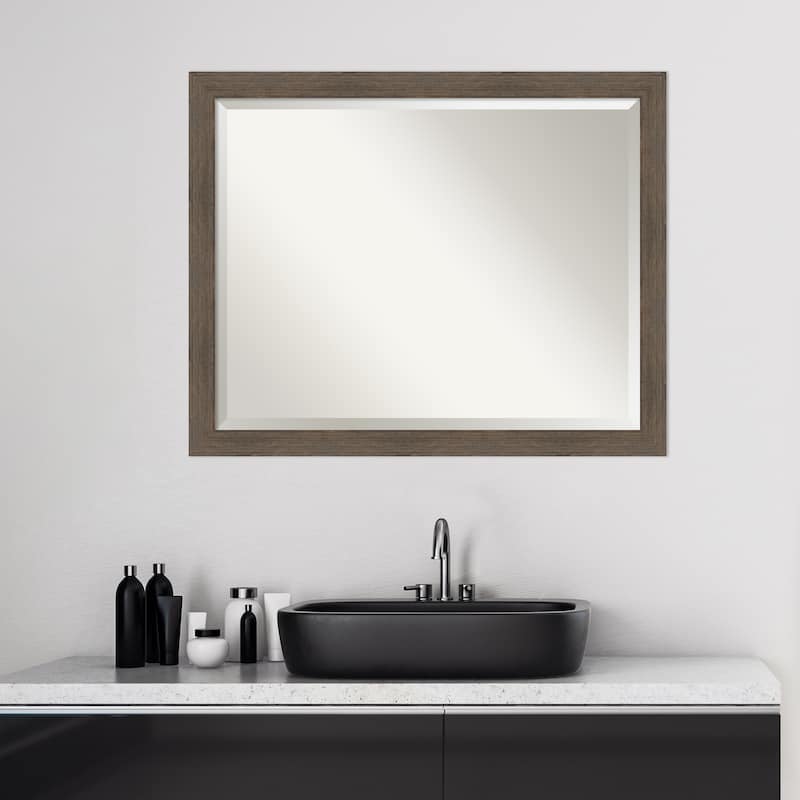 Beveled Wood Bathroom Wall Mirror - Hardwood Mocha Narrow Frame - Hardwood Mocha Narrow