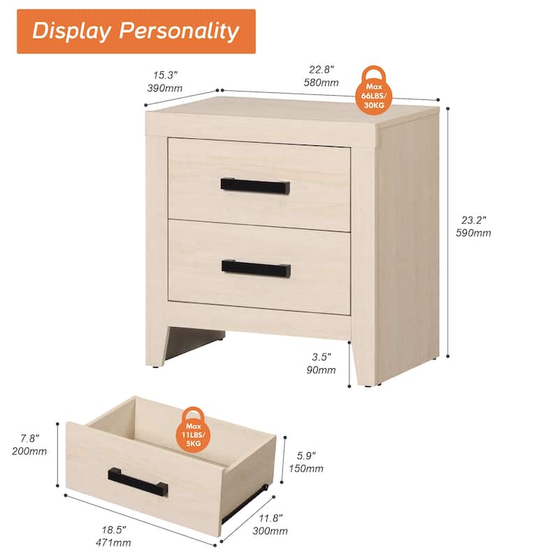 WAMPAT Farmhouse Nightstand with Dual Drawers - Rustic Brown