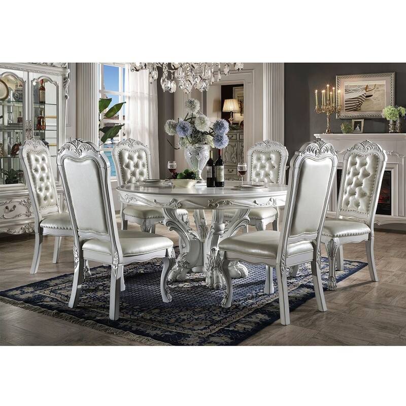 60"Dia Round Dining Table with Wooden Legs in Bone White