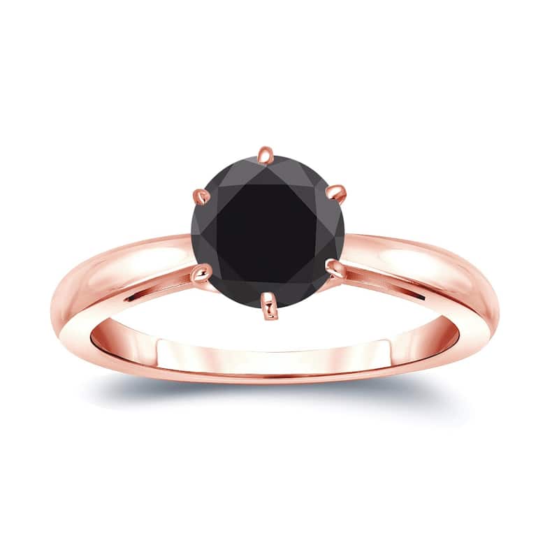 Auriya 14k Gold 2ctw Round Solitaire Black Diamond Engagement Ring 6-Prong - Rose - 4