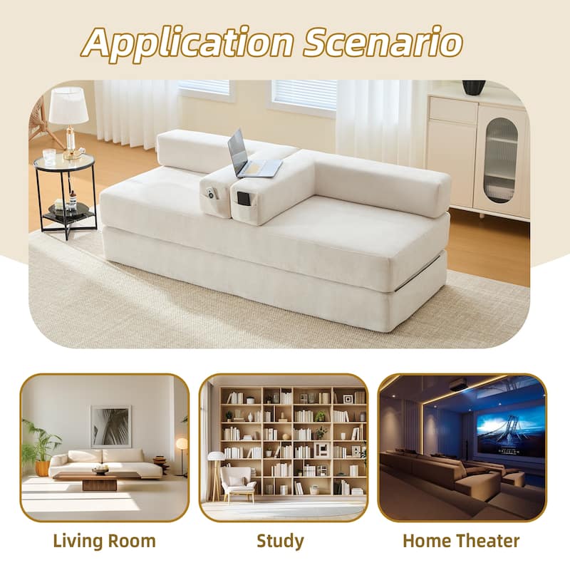 HOMEFUN Chenille Upholstered Convertible Foldable Memory Foam Sleeper Sofa with Pillows for Living Room