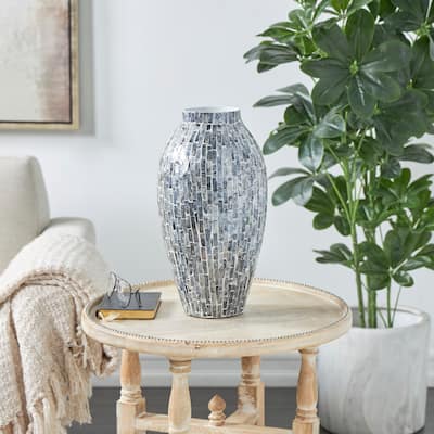 Gray Mother of Pearl Shell Handmade Mosaic Inspired Decorative Vase