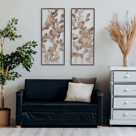 SEI Furniture Benjen Transitional Yellow & Gold Metal Leaves Wall Decor