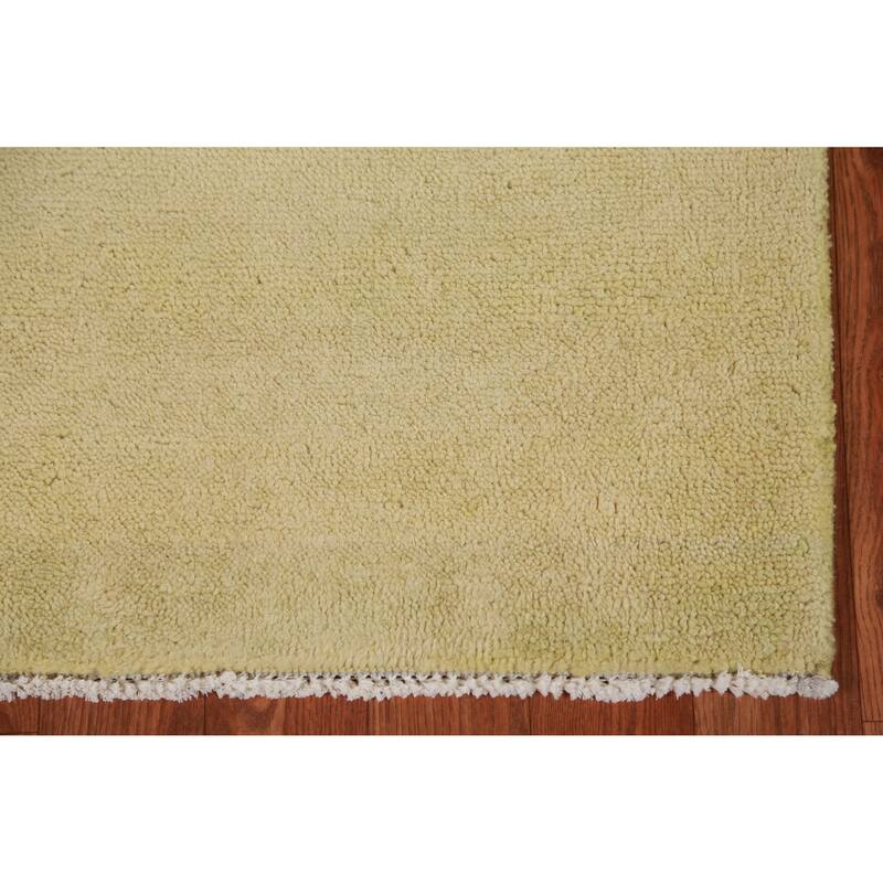 Hand Knotted Oriental 100% Wool Carpet Modern Solid Green Gabbeh Runner Rug - 8' 0'' X 2' 10''