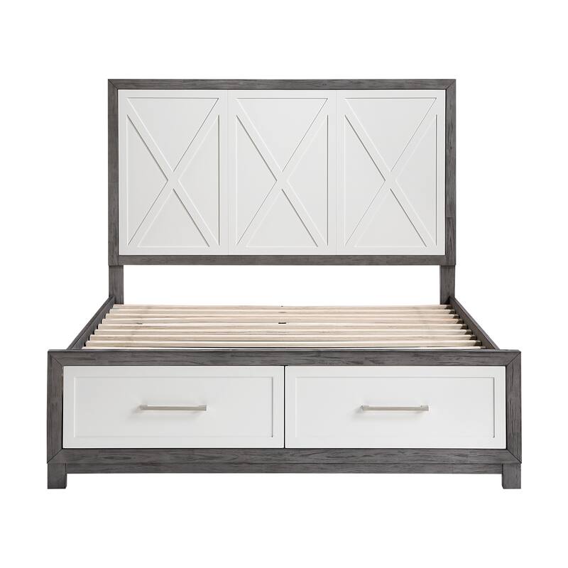 Queen Size Wood Platform Bed with Storage Footboard and Modern Design