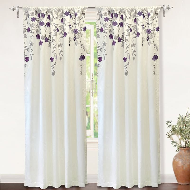 Porch & Den Oneida Floral Embroidered Faux Silk Window Curtain Panel