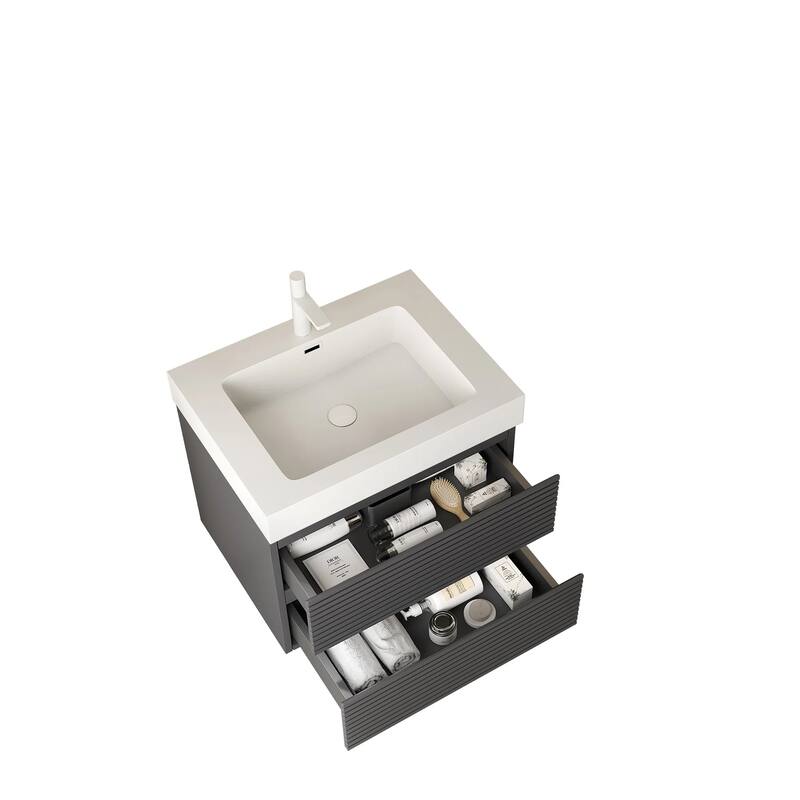 30" Modern Floating Bathroom Vanity with Rectangular Acrylic Integrated Undermount Sink